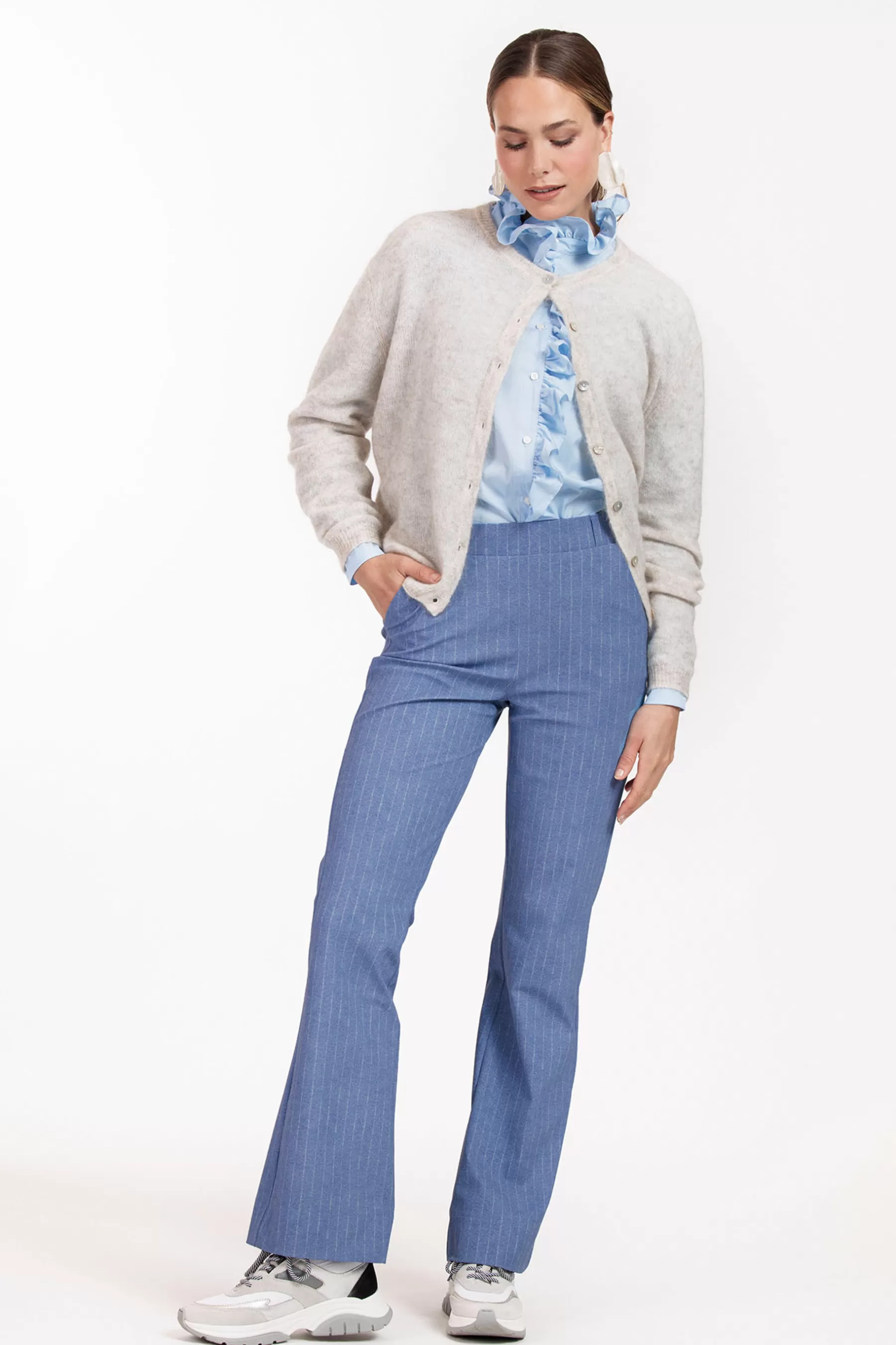 Studio Anneloes Broeken<Flair pinstripe trousers - denim blue