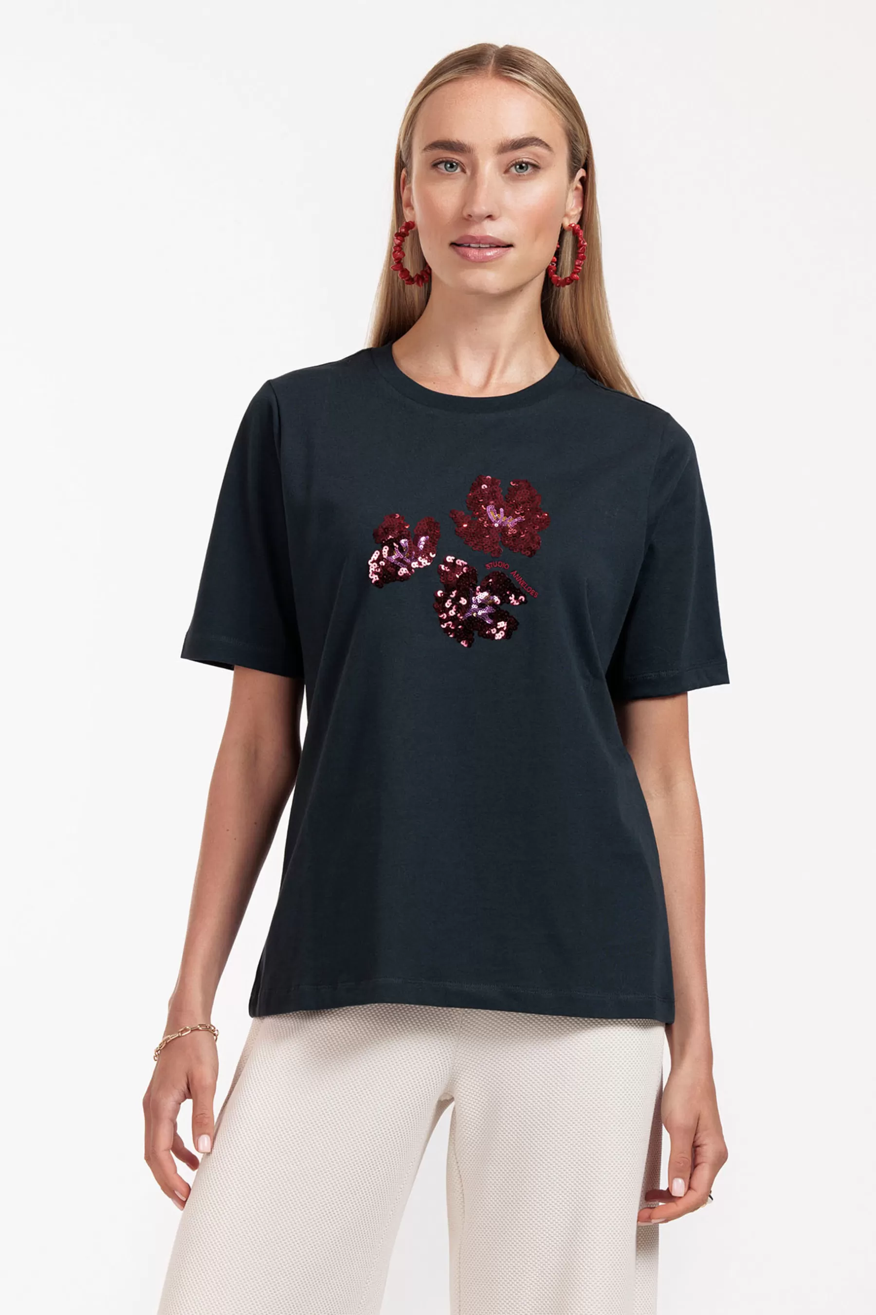 Studio Anneloes Shirts & Tops<Klaasje flower tshirt - dark blue