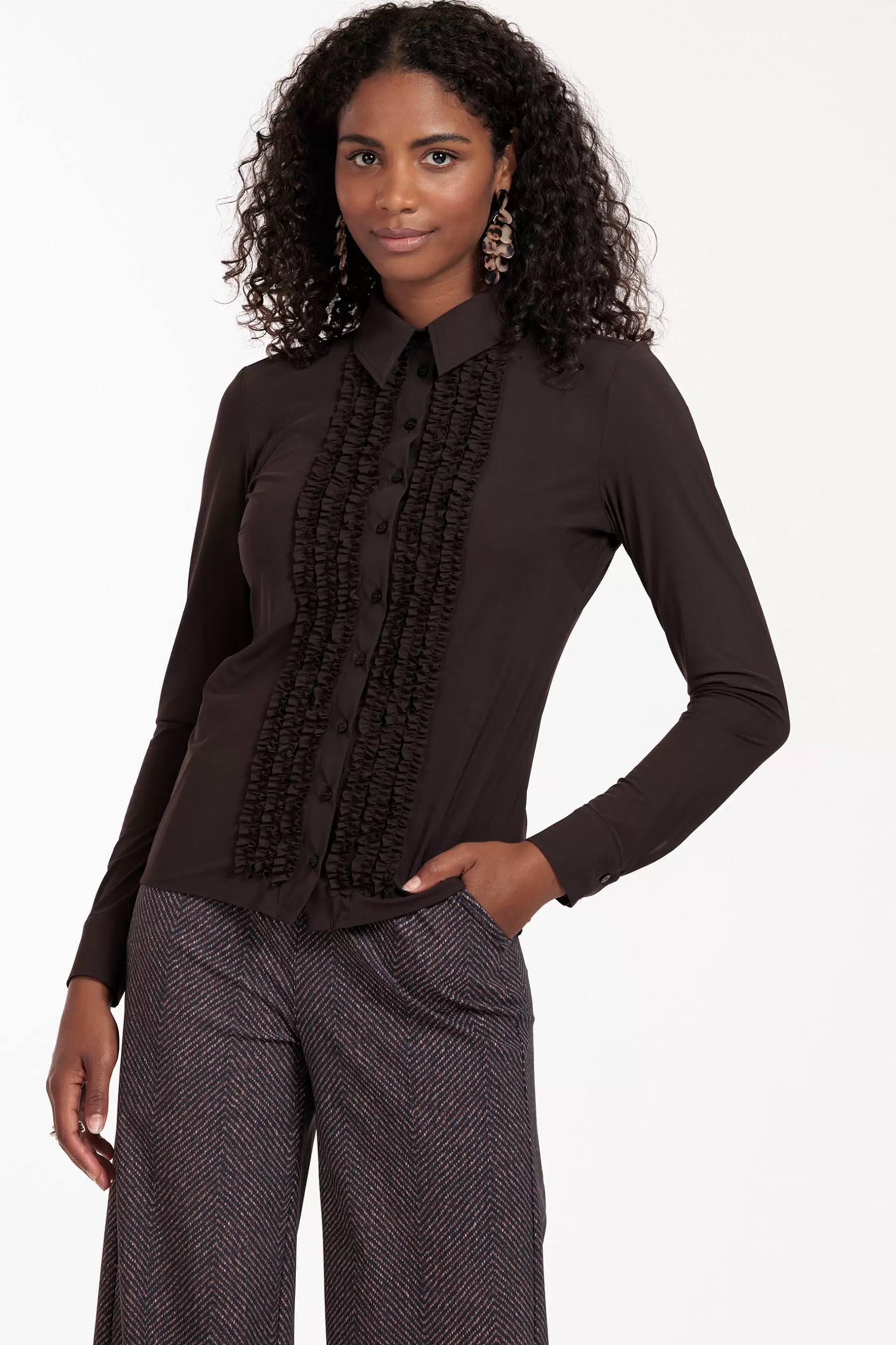 Studio Anneloes Blouses<Mallory ruffle blouse - espresso