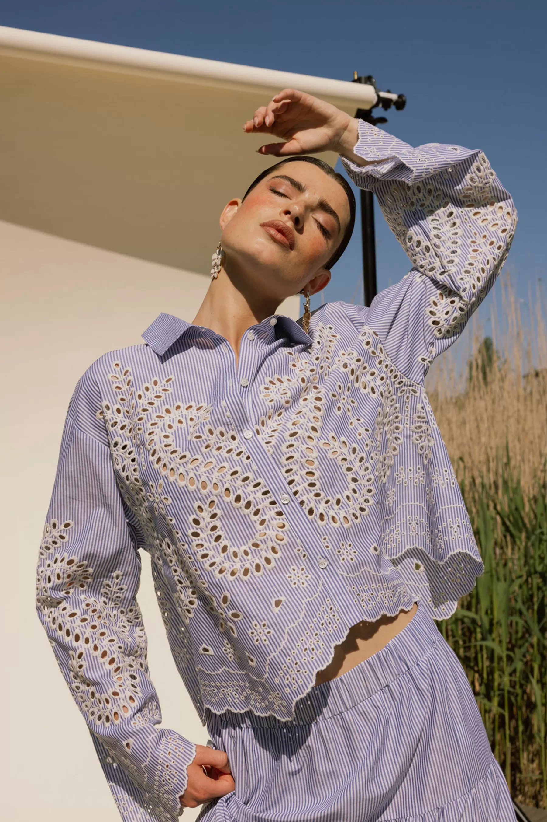 Studio Anneloes Blouses<Midge border embroidery blouse - light blue/ecru