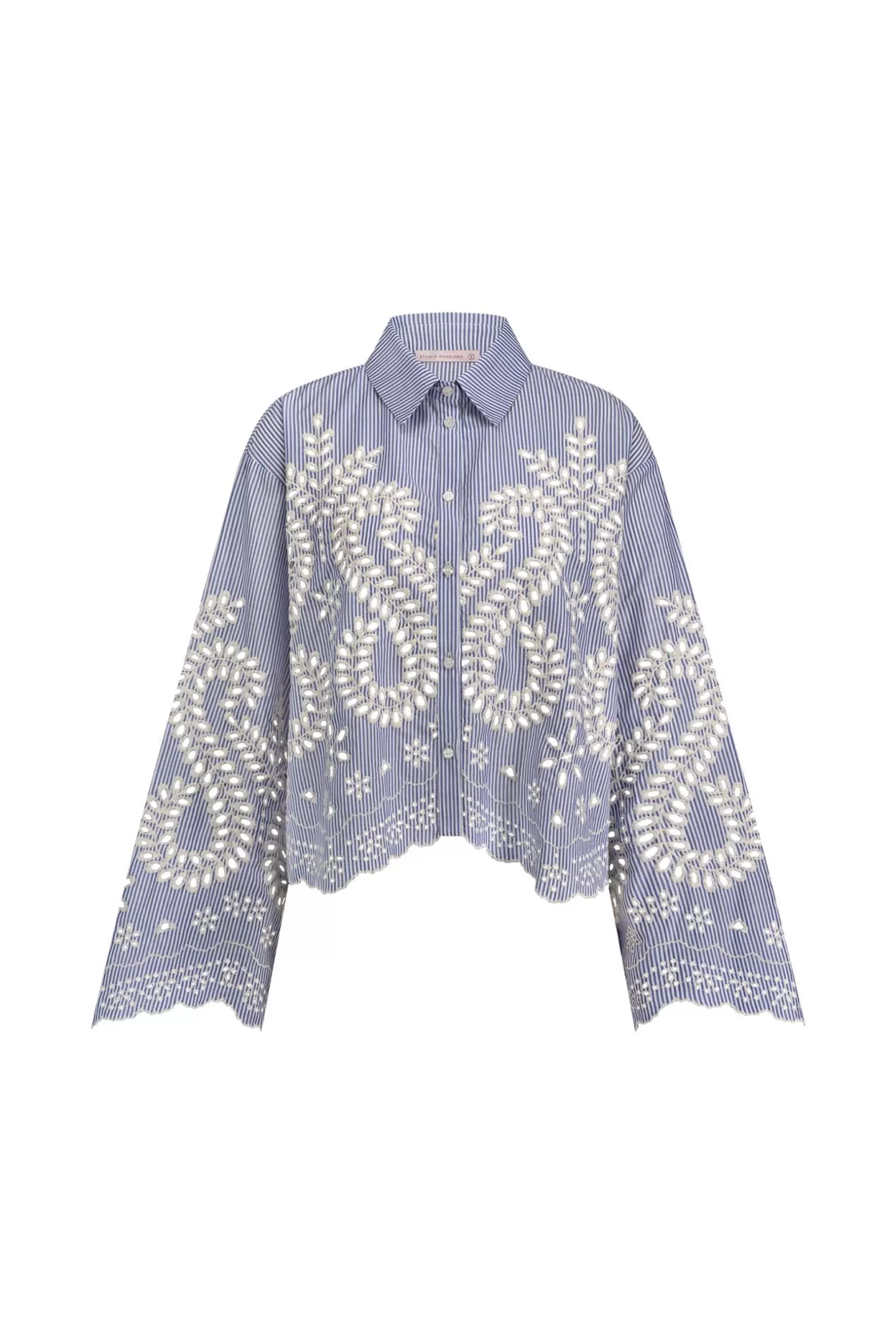 Studio Anneloes Blouses<Midge border embroidery blouse - light blue/ecru