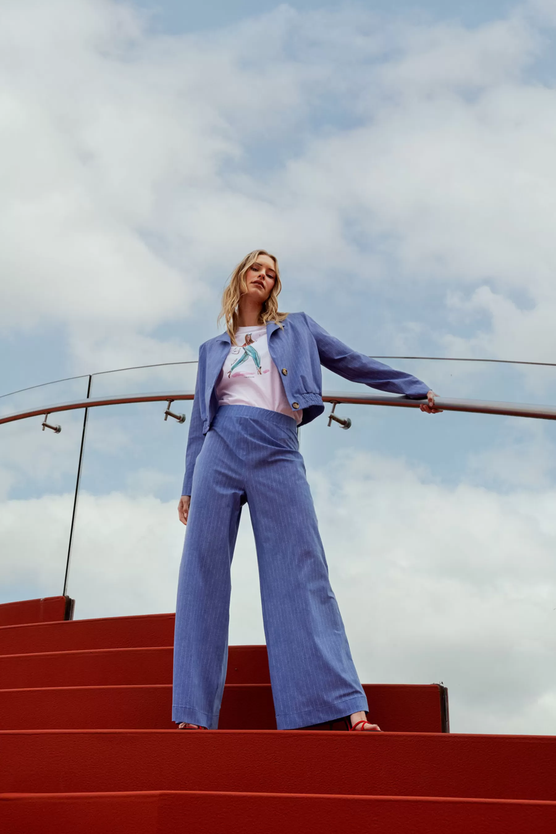 Studio Anneloes Broeken<Nanet pinstripe trousers - denim blue