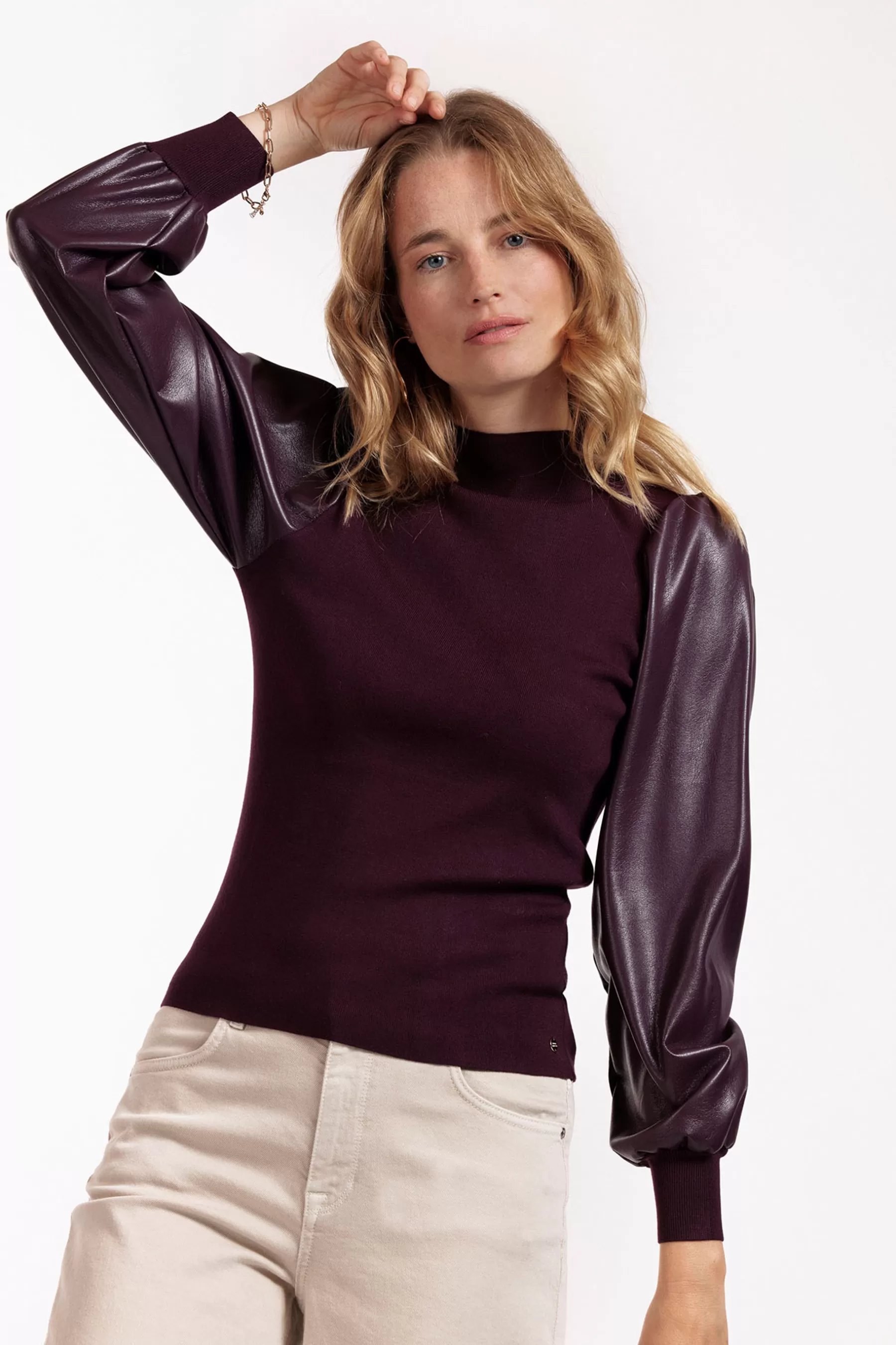 Studio Anneloes Truien & Vesten | Shirts & Tops<Noortje faux leather pullover - blackberry