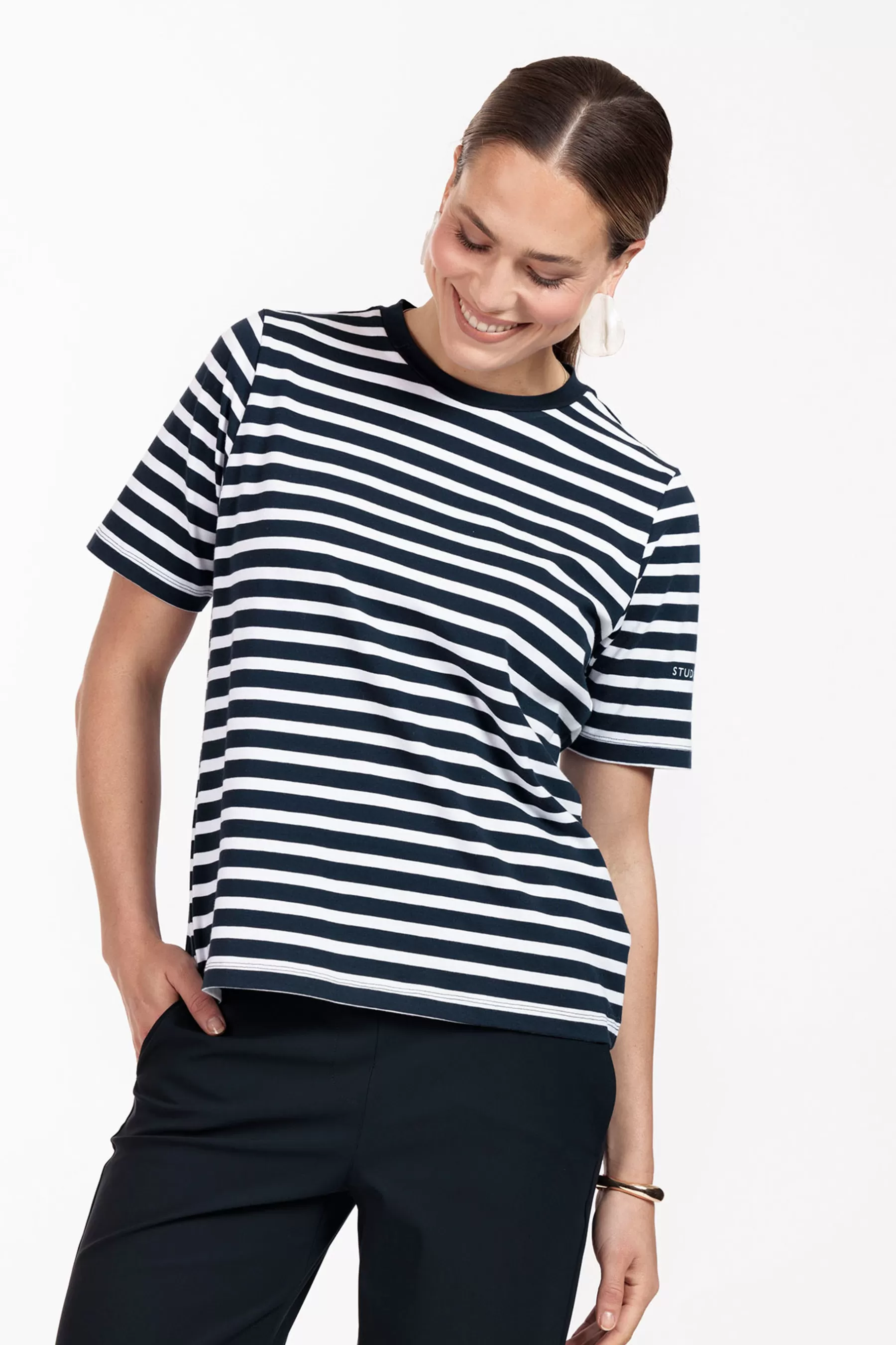 Studio Anneloes Shirts & Tops<Steffie stripe tshirt - dark blue/off white